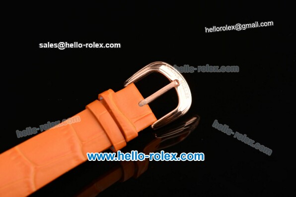 Franck Muller Heart Swiss Quartz Rose Gold Case with Orange Leather Strap Diamond Bezel and White Dial - ETA Coating - Click Image to Close